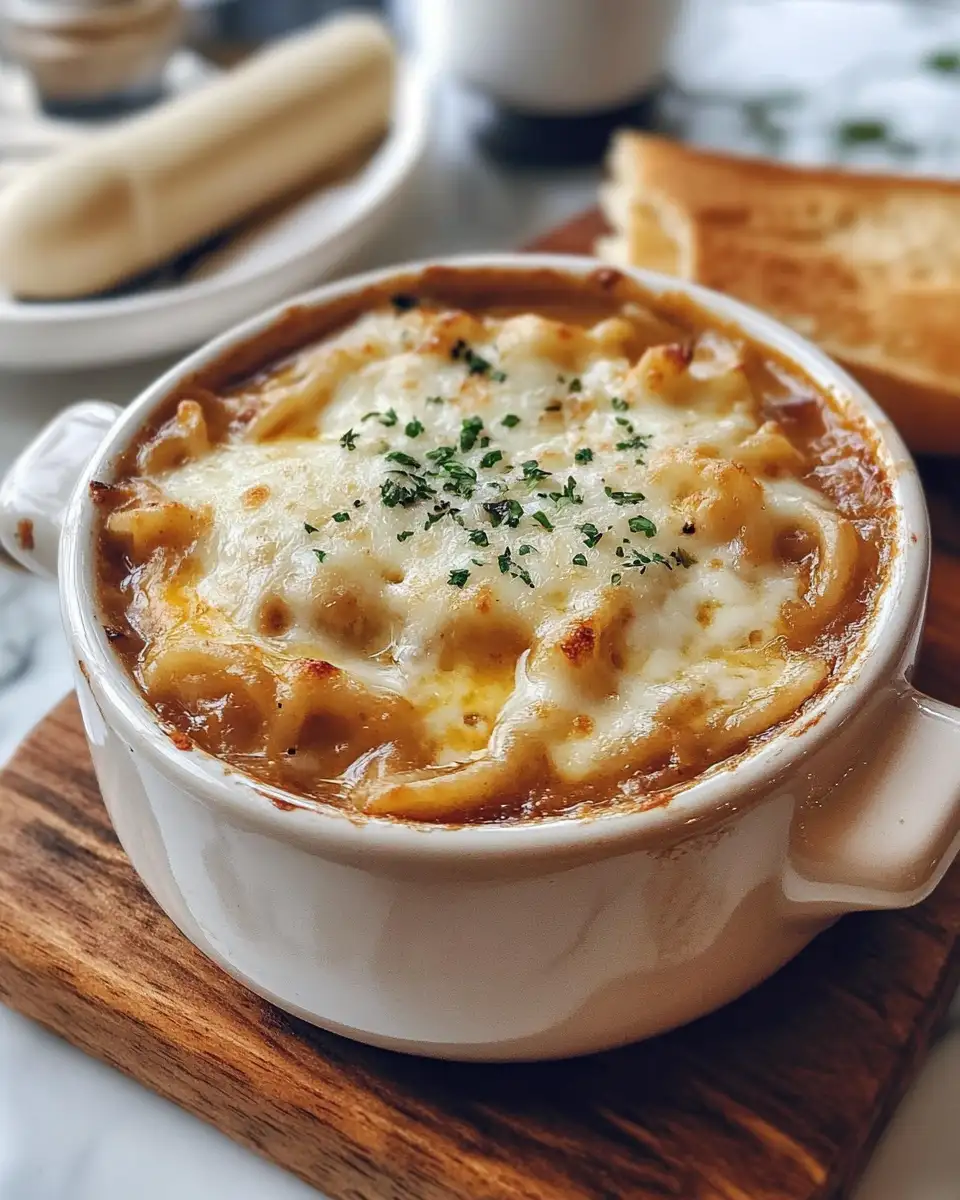 Final dish - Cozy Up with a French Onion Pasta Bowl Soup Twist