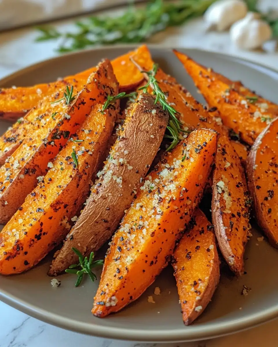 Final dish - Irresistible Garlic Parmesan Sweet Potato Wedges for a Flavorful Side Dish