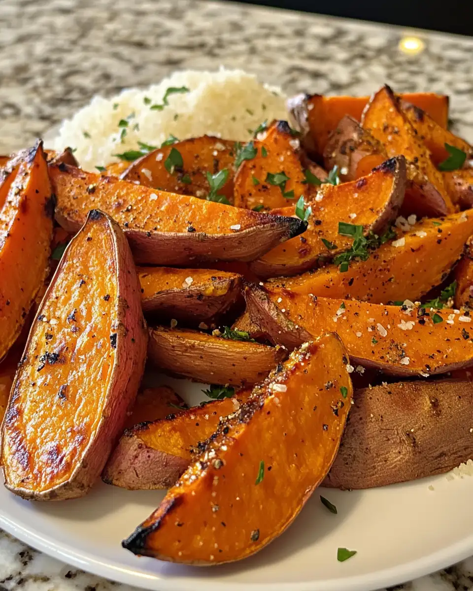 Ingredients for Irresistible Garlic Parmesan Sweet Potato Wedges for a Flavorful Side Dish