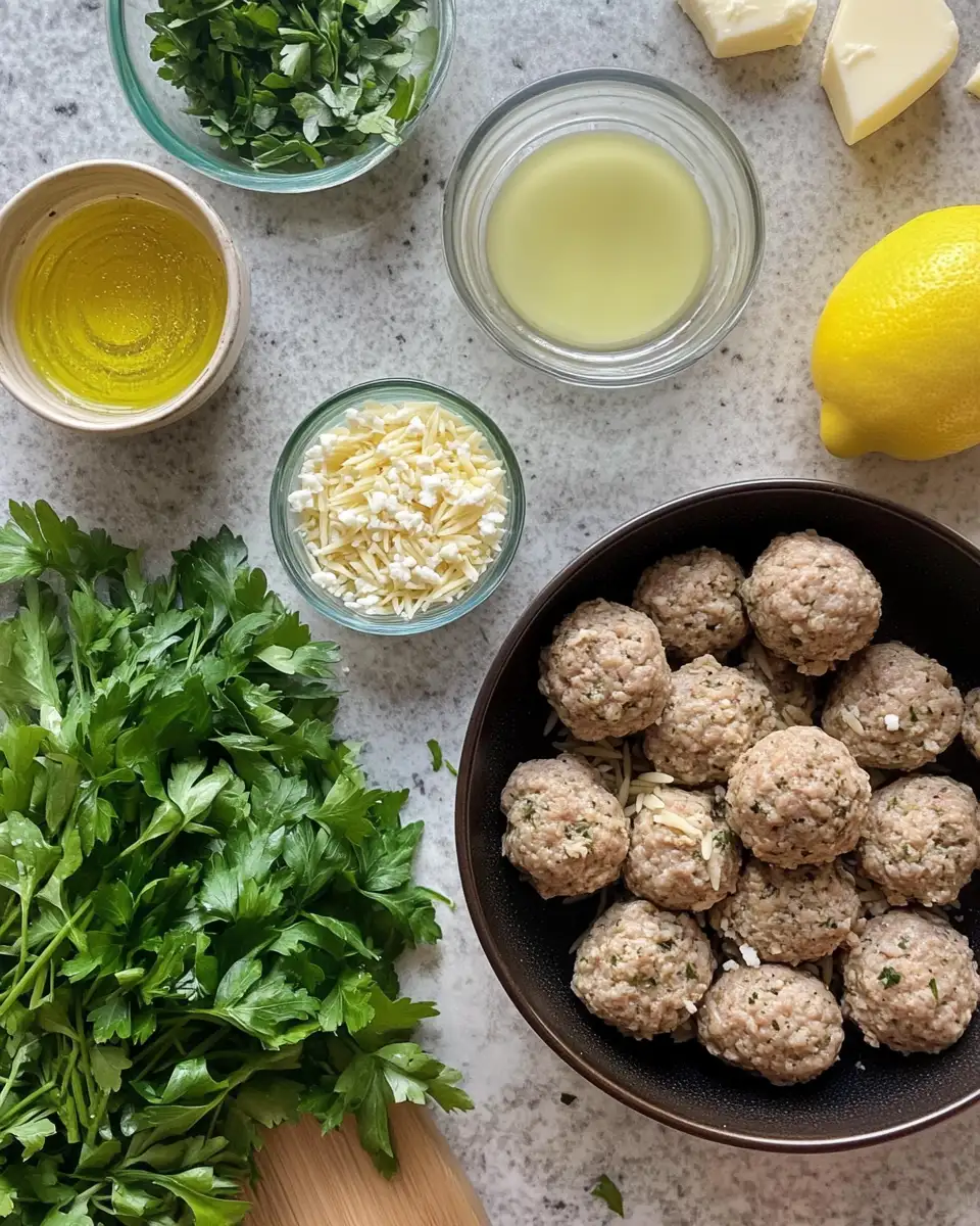 Ingredients for Zesty Greek Chicken Meatballs with Lemony Orzo Delight