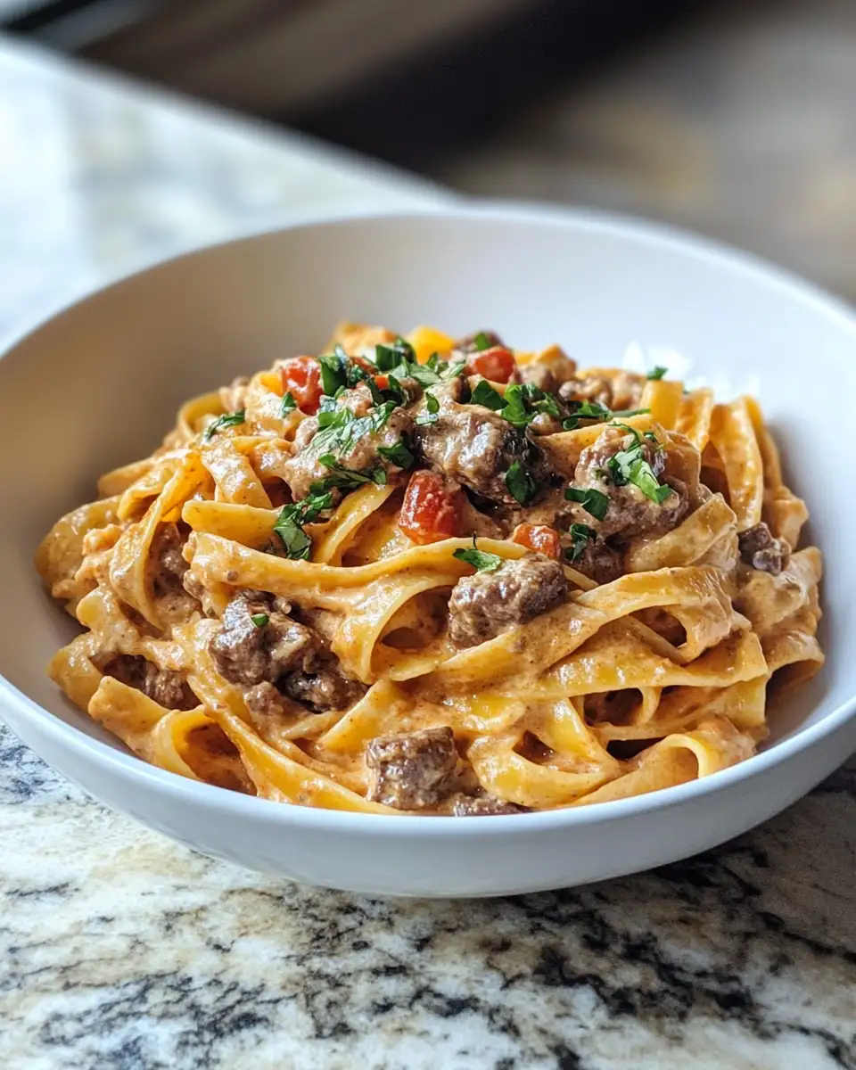 Final dish - Indulge in High Protein Creamy Beef Pasta Bliss