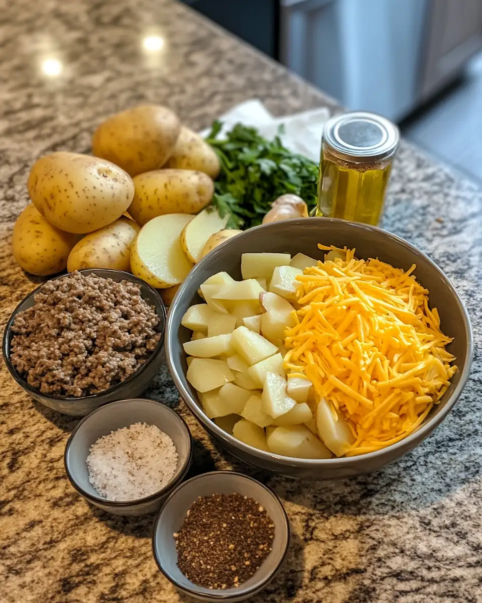 Ingredients for Hobo Casserole Magic: Transform Ground Beef & Potatoes into a Comfort Food Delight