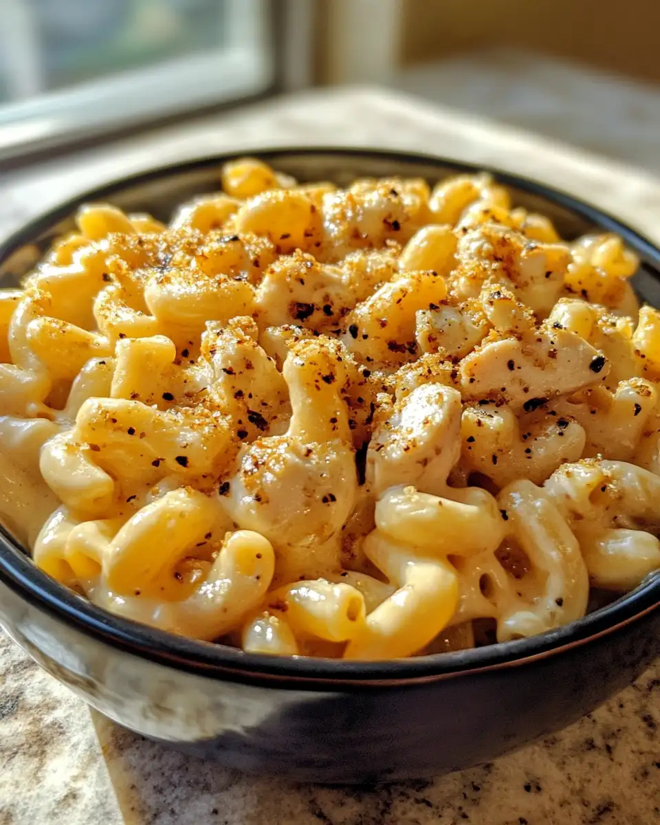 Final dish - Sweet Meets Spice: Honey Pepper Chicken Mac and Cheese Delight
