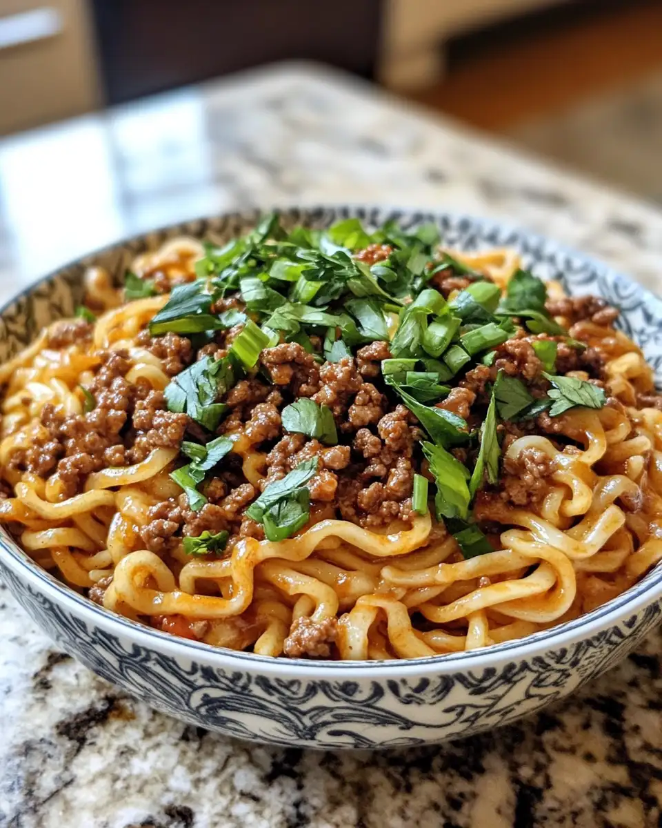 Final dish - Savory Twirl: Mongolian Ground Beef Noodles Delight