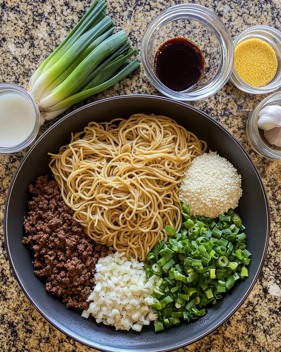 Ingredients for Savory Twirl: Mongolian Ground Beef Noodles Delight