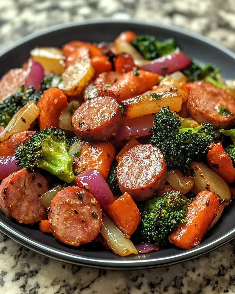 Final dish - Savor the Simplicity: One-Pan Honey Garlic Kielbasa and Veggies Delight