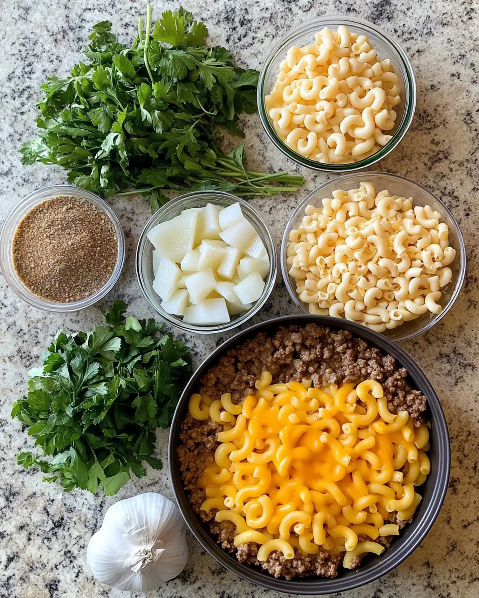 Ingredients for One-Pot Cheeseburger Macaroni: A Comfort Food Marvel in Minutes