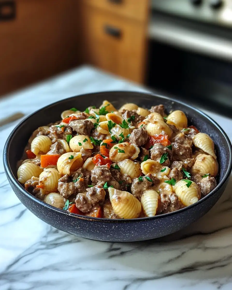 Final dish - Indulge in Comfort: One-Pot Creamy Beef and Shells Delight