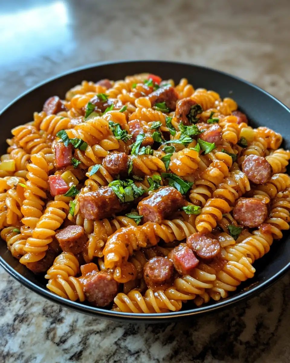 Final dish - Sizzle and Spice: One-Skillet Spicy Honey BBQ Sausage Pasta Delight