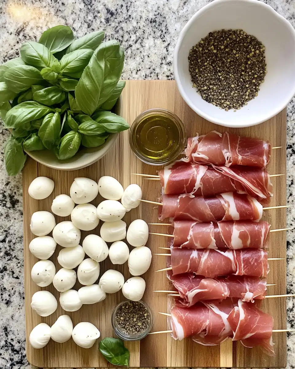 Ingredients for Prosciutto Wrapped Mozzarella Bites: A Perfect Appetizer Delight