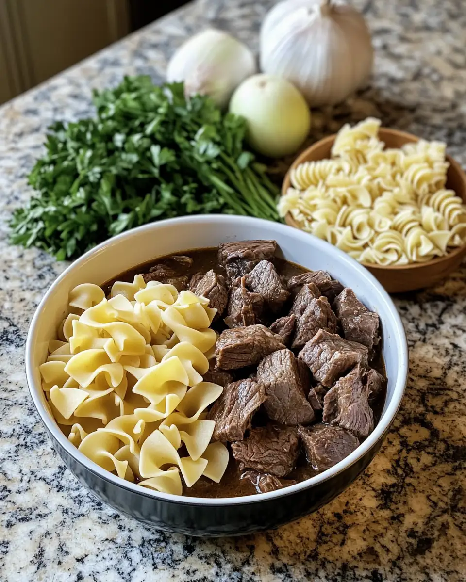 Ingredients for Savory Comfort in a Pot: Slow Cooker Beef & Noodles Delight