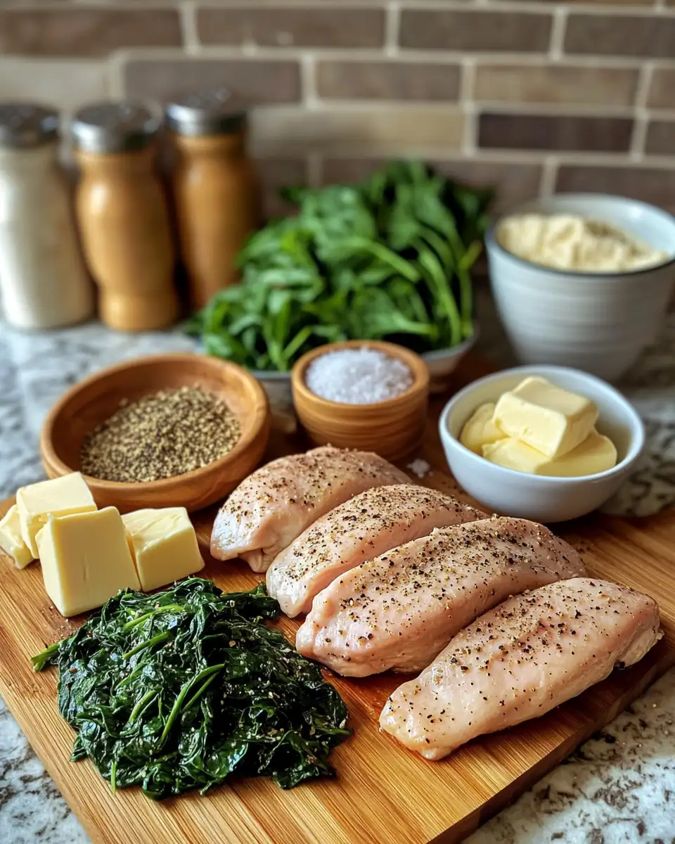 Ingredients for Irresistibly Delicious Smothered Chicken with Creamed Spinach Delight