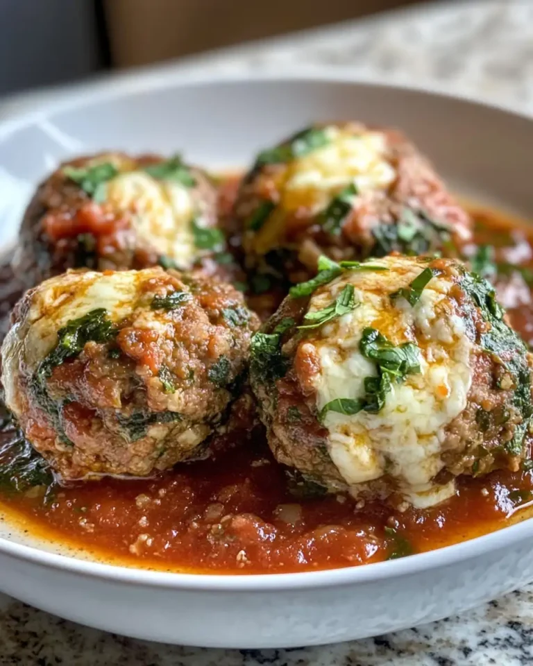 Final dish - Spinach Garlic Meatballs Stuffed with Mozzarella: A Flavor Explosion