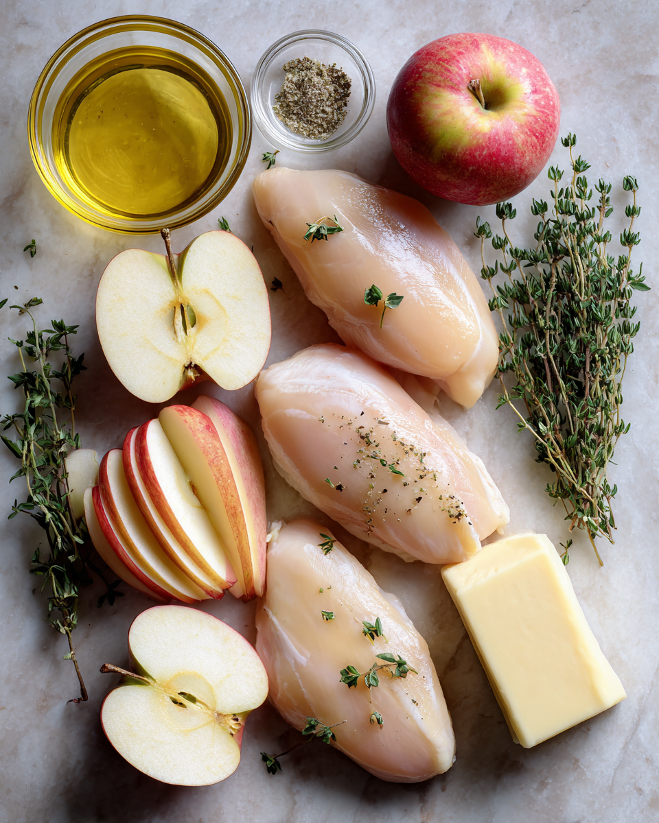 Ingredients for Irresistible Apple and Brie Stuffed Chicken Recipe for a Gourmet Dinner