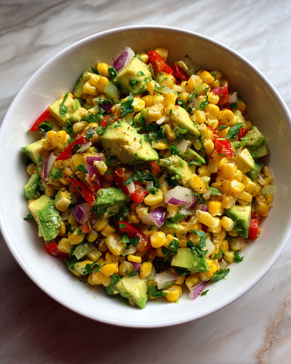 Final dish - Fresh Flavors Unite: Avocado Corn Salsa with a Zesty Garlic Sauce