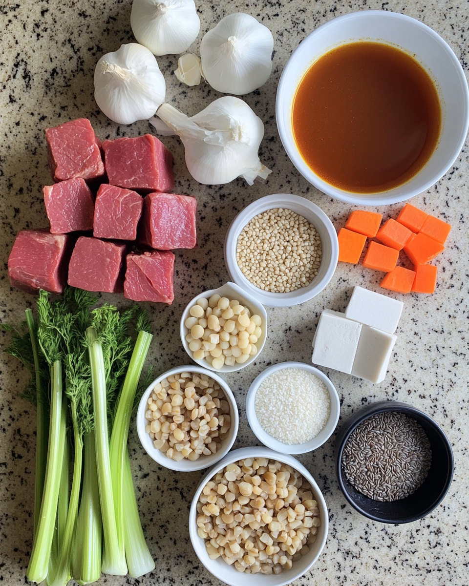 Ingredients for Hearty and Delicious Beef Barley Soup Recipe to Warm Your Soul