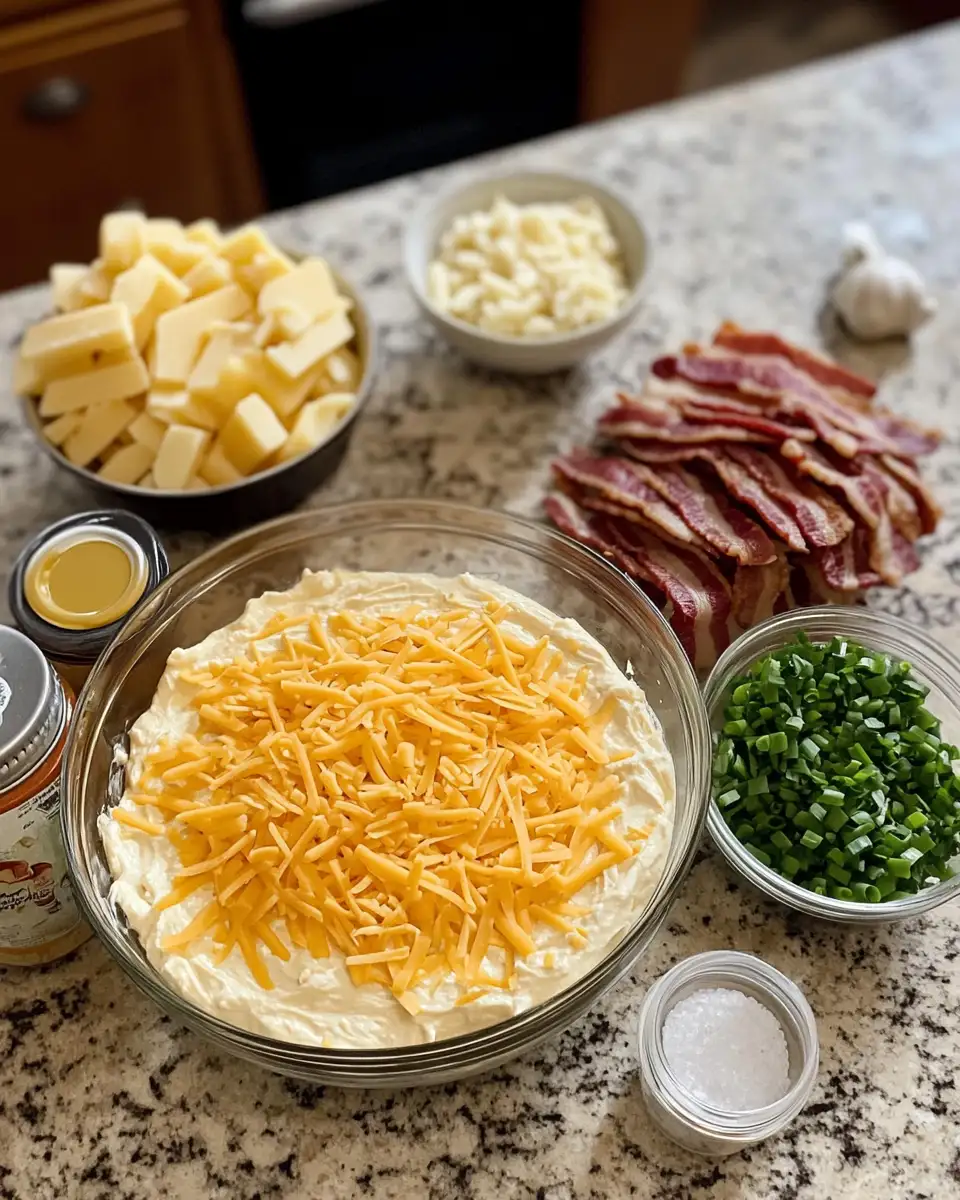 Ingredients for Irresistible Beer Cheese Dip with Crispy Bacon Bliss
