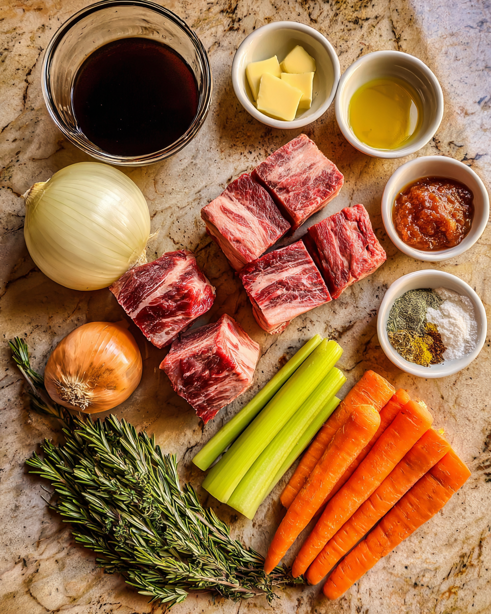 Ingredients for Melt-in-Your-Mouth Braised Short Ribs with Rich Red Wine Sauce