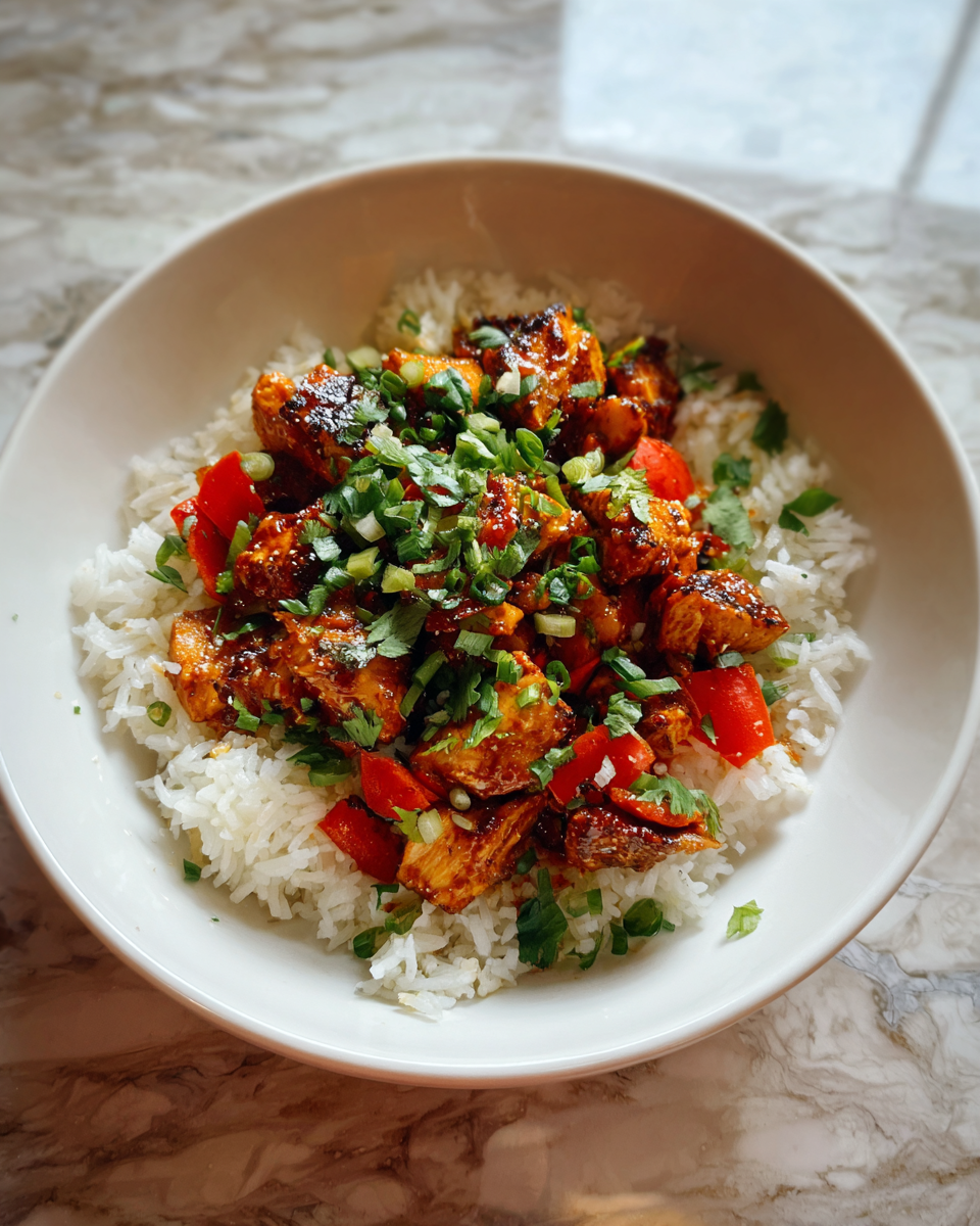 Final dish - Spice Up Your Dinner with Irresistible Chili Chicken Rice Bowls
