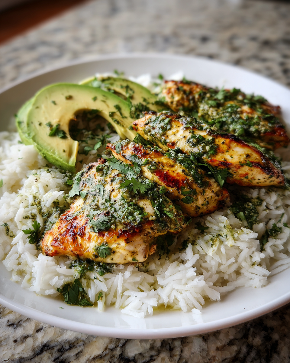 Final dish - Zesty Cilantro Lime Chicken with Creamy Avocado and Fluffy Jasmine Rice Delight