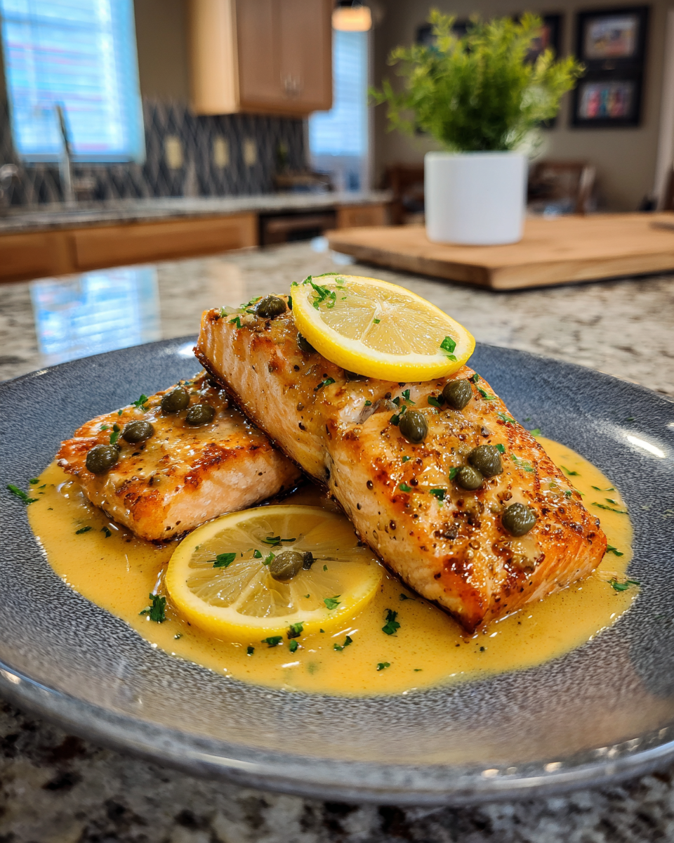Final dish - Indulge in Zesty Delight: Creamy Lemon Garlic Salmon Piccata Recipe