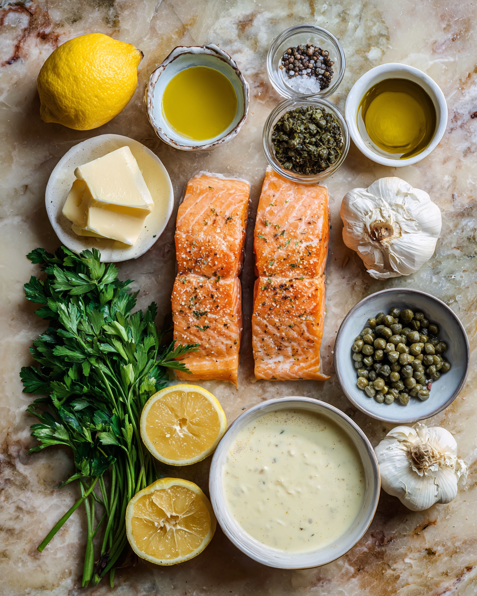 Ingredients for Indulge in Zesty Delight: Creamy Lemon Garlic Salmon Piccata Recipe