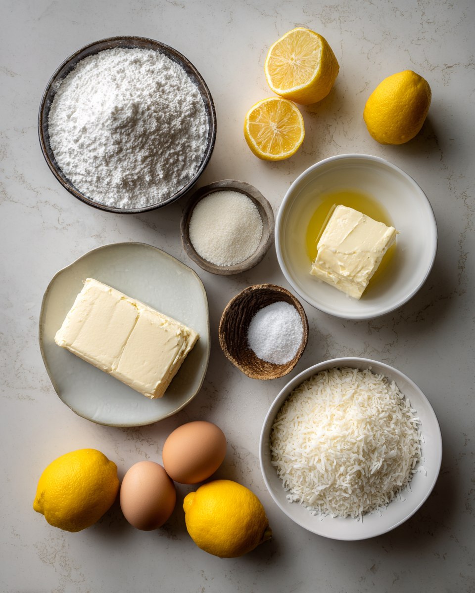Ingredients for Zesty Lemon Coconut Cheesecake Cookies That Will Steal Your Heart