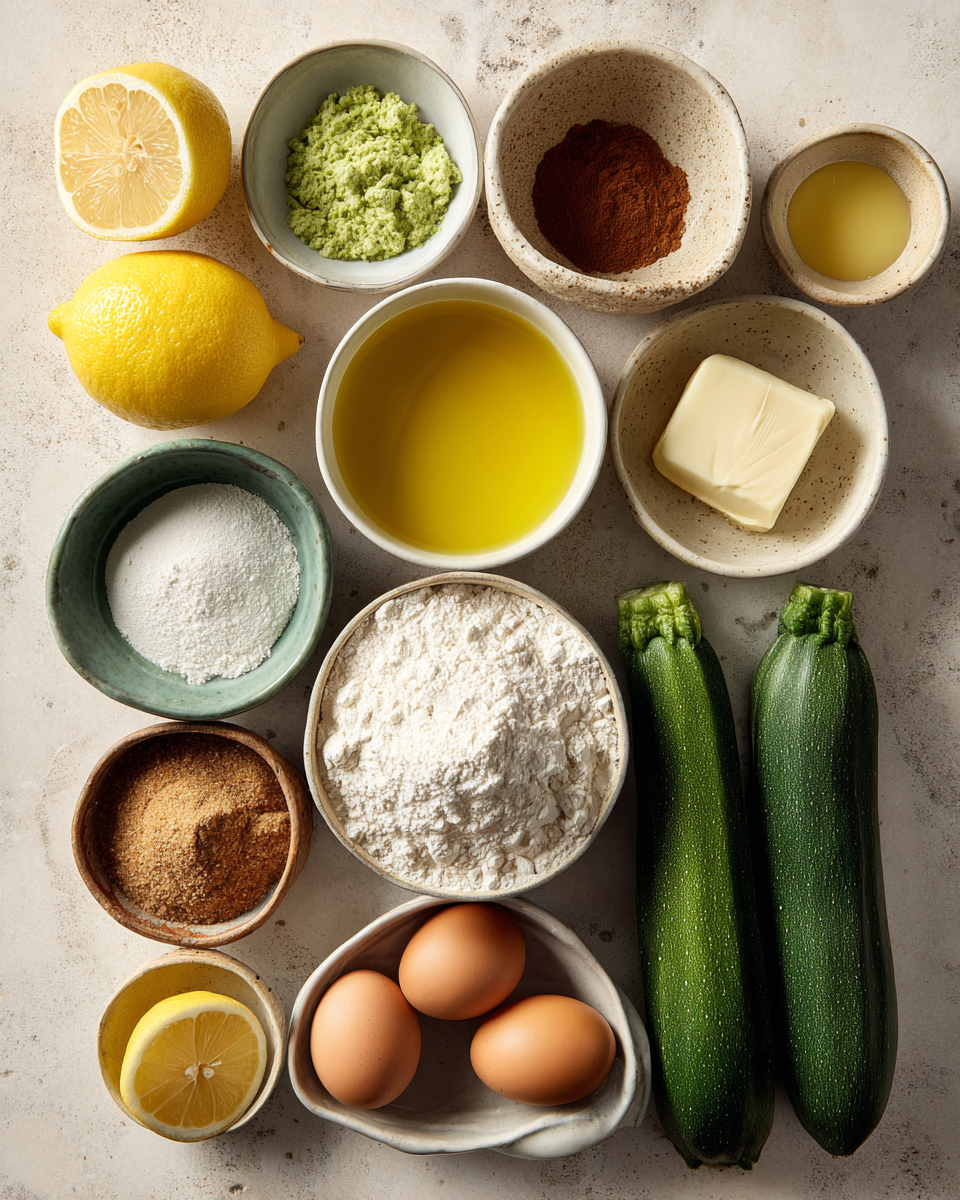 Ingredients for Luscious Lemon Zucchini Bread: A Zesty Twist on a Classic Favorite