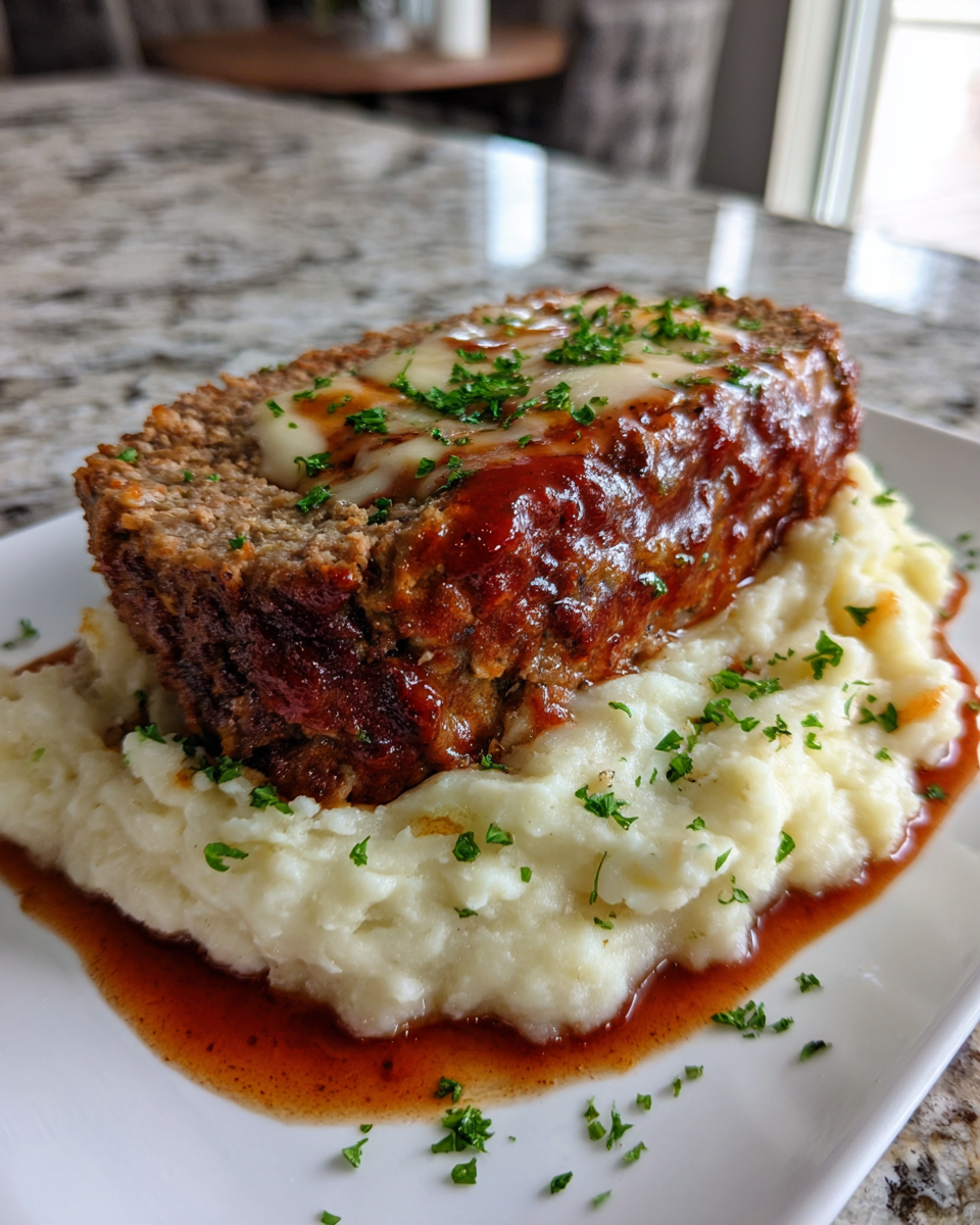 Final dish - Ultimate Comfort Feast Meatloaf with Mashed Potatoes and Cheese