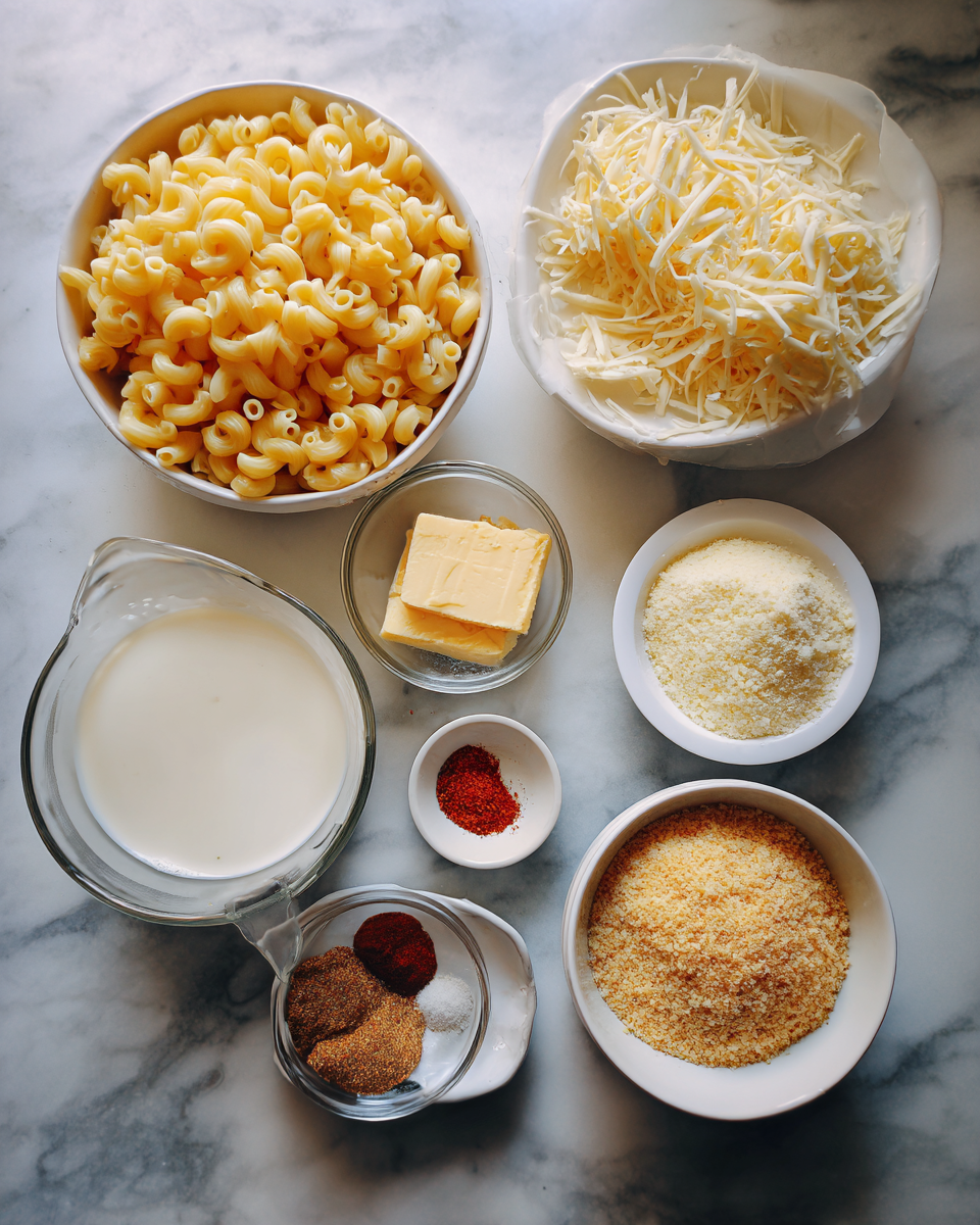 Ingredients for Indulge in the Creamy Goodness of New Orleans Baked Mac and Cheese