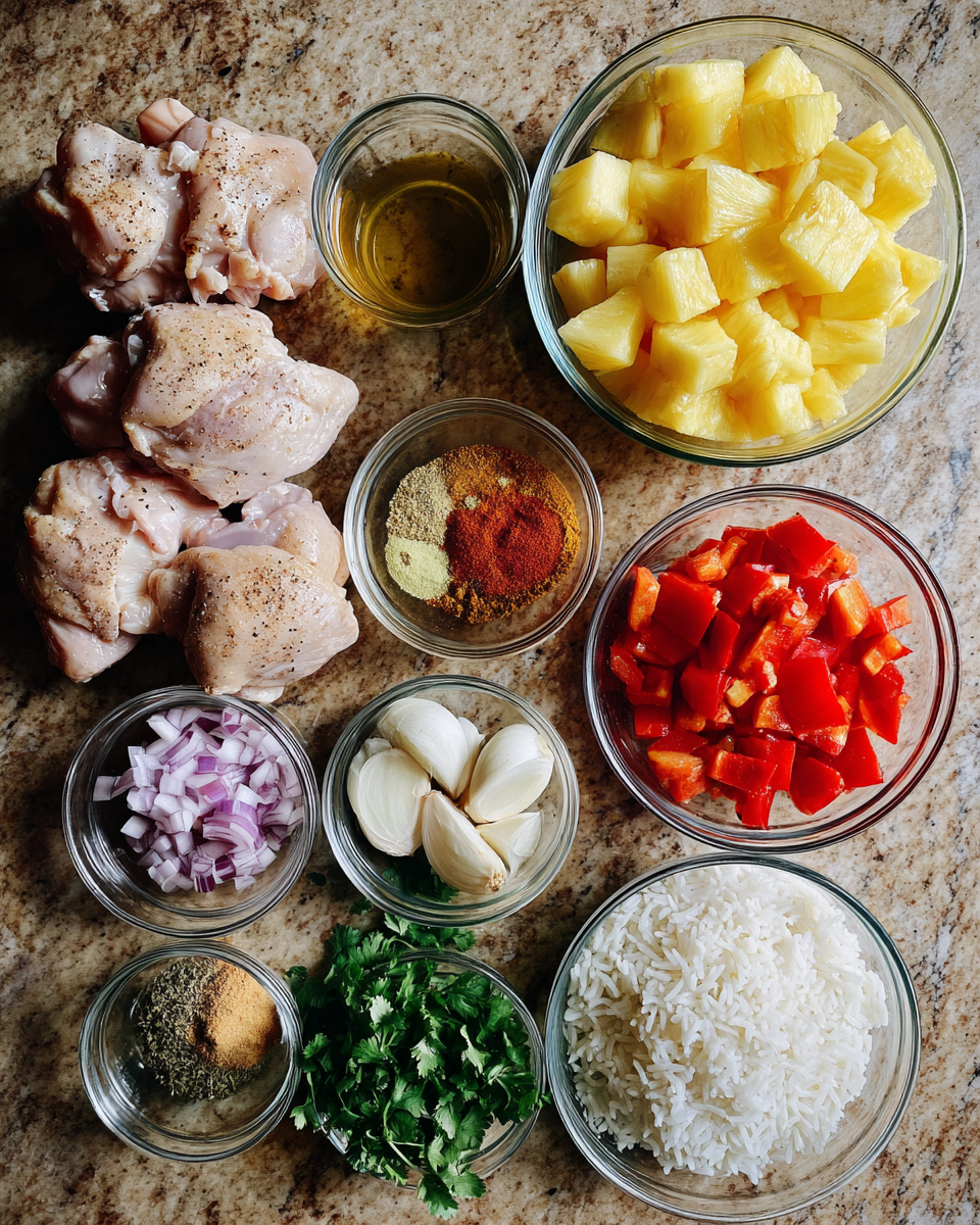 Ingredients for Savor the Tropics: One Pan Jerk Chicken with Pineapple Coconut Rice Delight