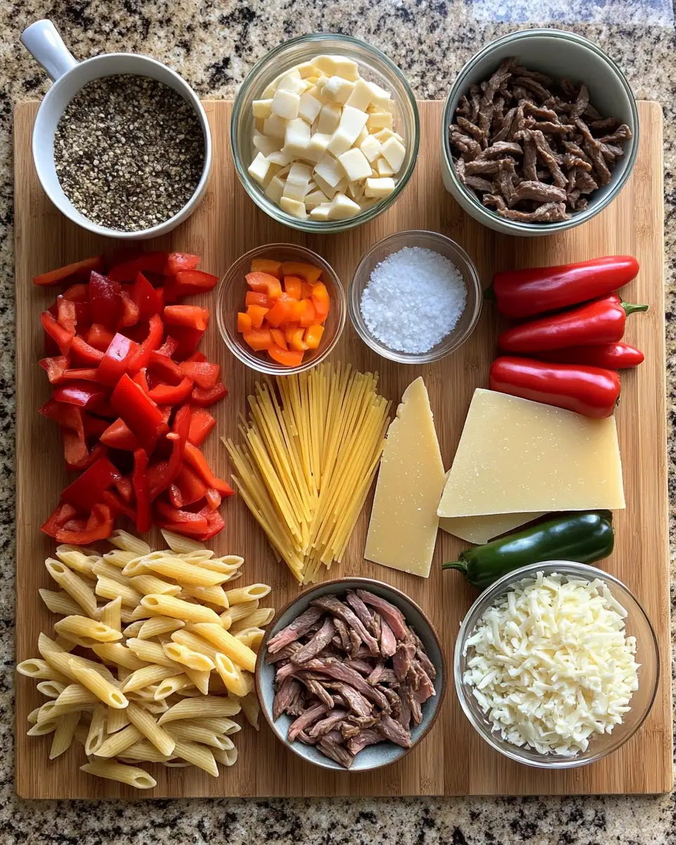 Ingredients for Ultimate Philly Cheesesteak Pasta: A Fusion of Flavors