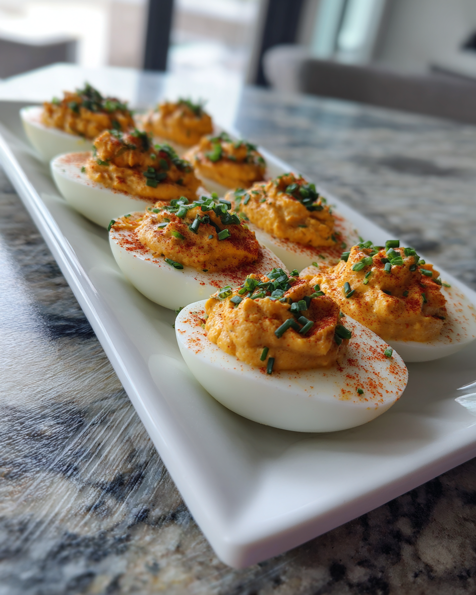 Final dish - Zesty Delight: Spicy Chili Garlic Deviled Eggs That Will Ignite Your Taste Buds