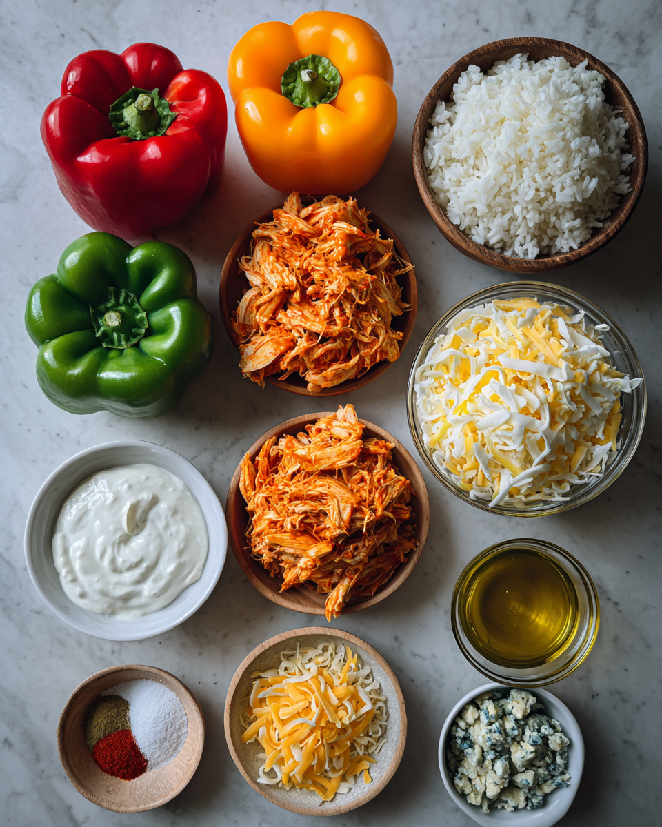 Ingredients for Spice Up Dinner with Irresistible Buffalo Chicken Stuffed Peppers
