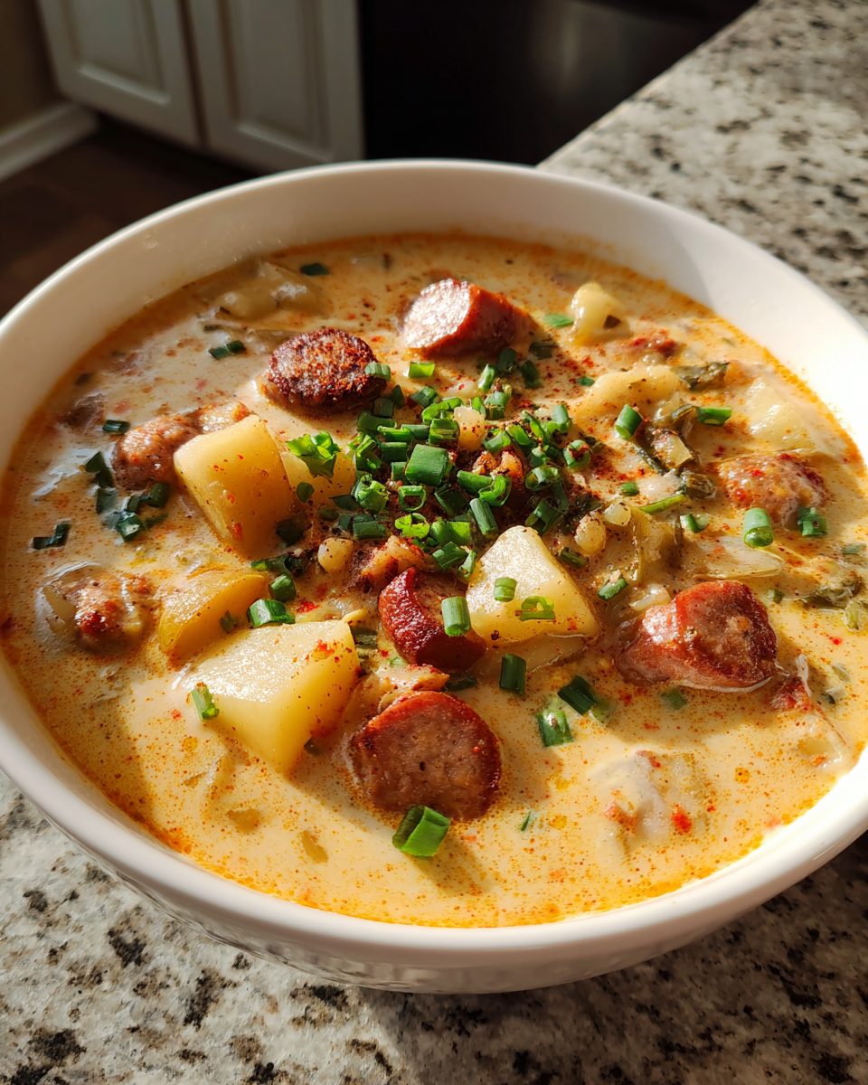 Final dish - Hearty Cajun Potato Soup with Sausage Recipe to Warm Your Soul