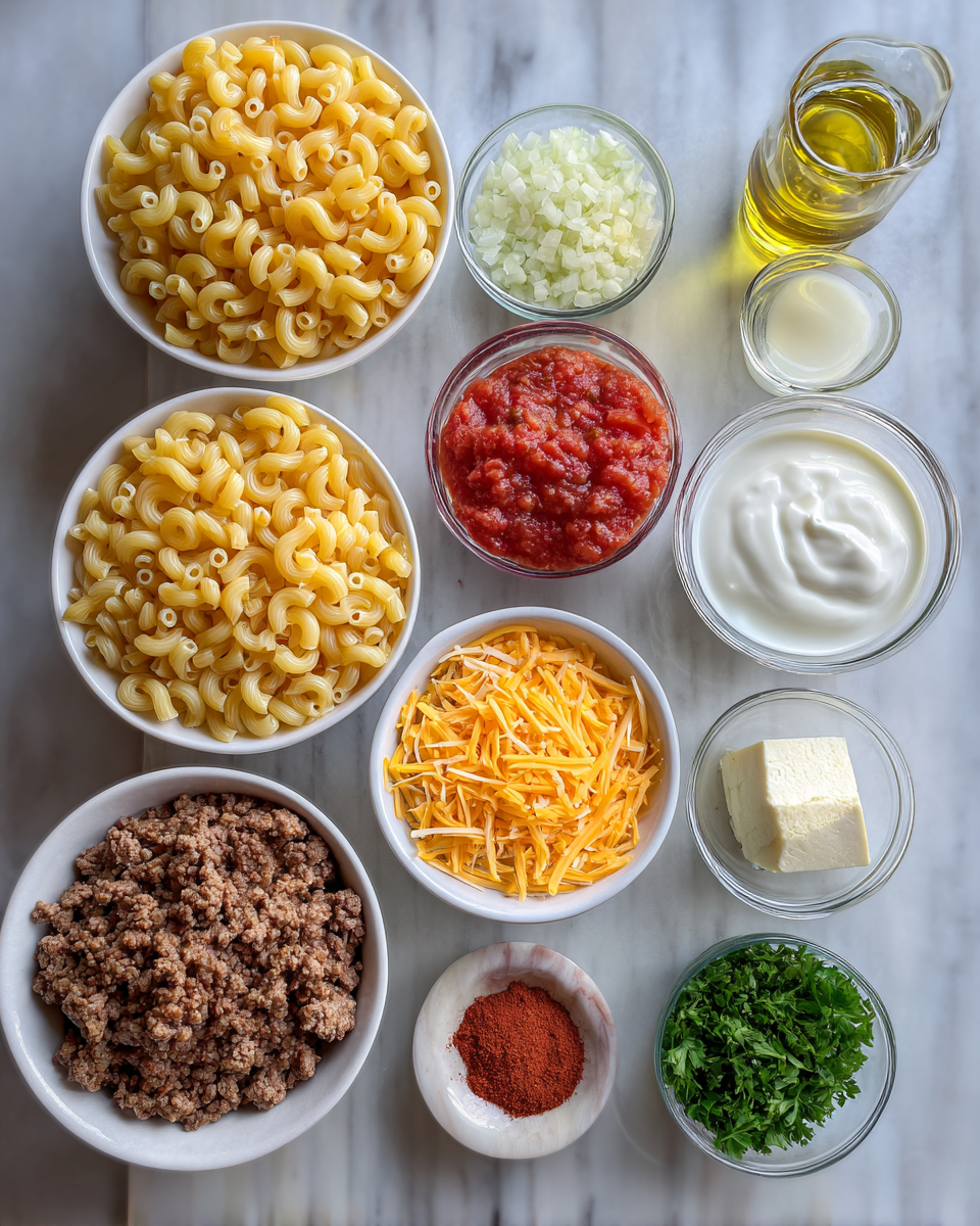 Ingredients for Ultimate Cheesy Rotel Pasta Bake Recipe That Will Melt Your Heart