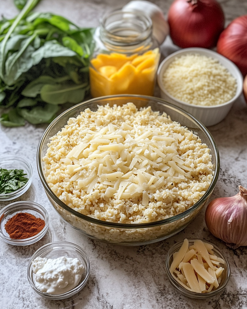 Ingredients for One-Pan Chicken Cauliflower Rice Casserole Recipe for a Healthy Comfort Meal