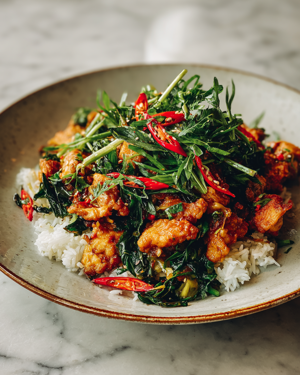 Final dish - Savor the Flavors of Chicken with Thai Basil for an Irresistible Meal