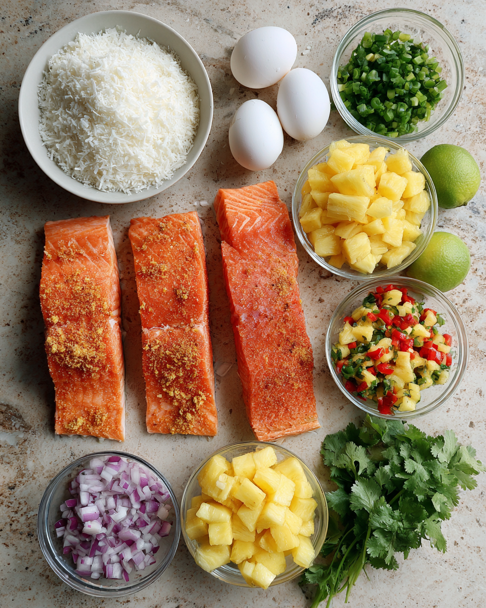 Ingredients for Tropical Delight Coconut Crusted Salmon with Pineapple Salsa
