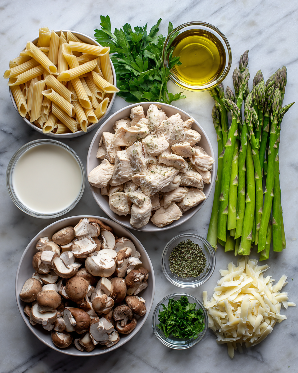 Ingredients for Creamy Mushroom Asparagus Chicken Penne That Will Wow Your Taste Buds