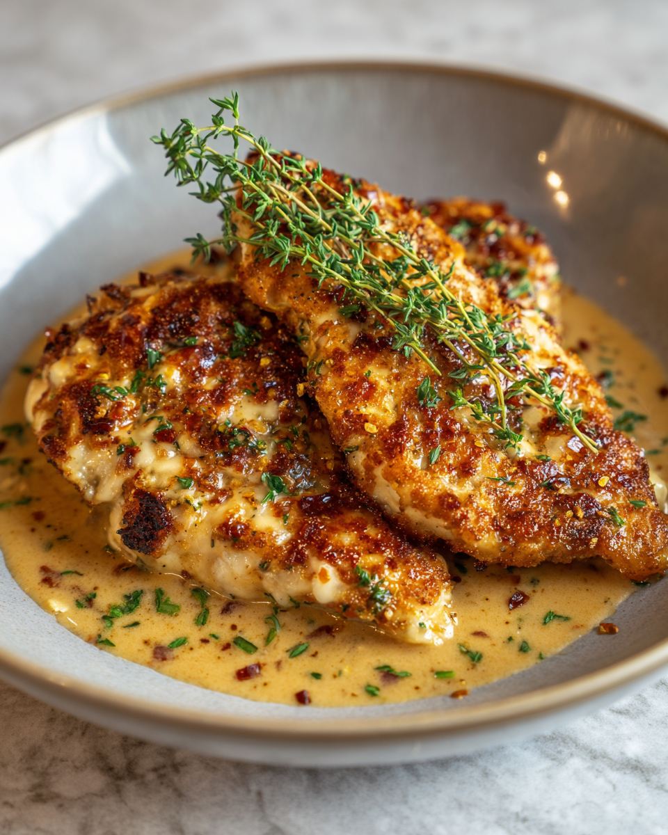 Final dish - Crispy Parmesan Chicken with a Rich Garlic Sauce That Will Wow Your Taste Buds