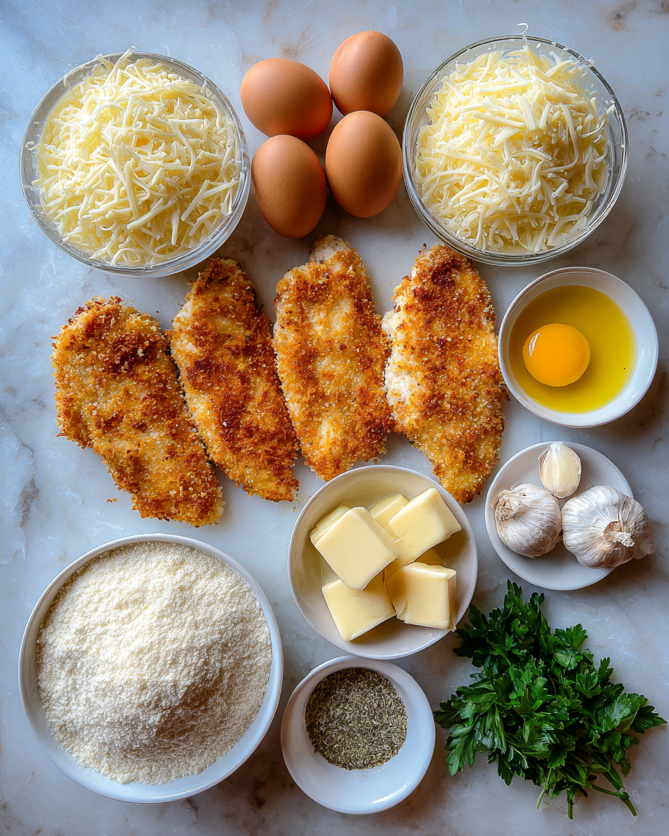Ingredients for Crispy Parmesan Chicken with a Rich Garlic Sauce That Will Wow Your Taste Buds