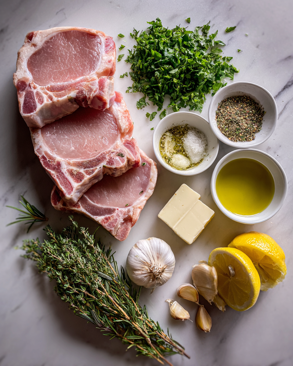 Ingredients for Irresistible Garlic Butter Pan Seared Pork Chops Recipe for Flavor Lovers