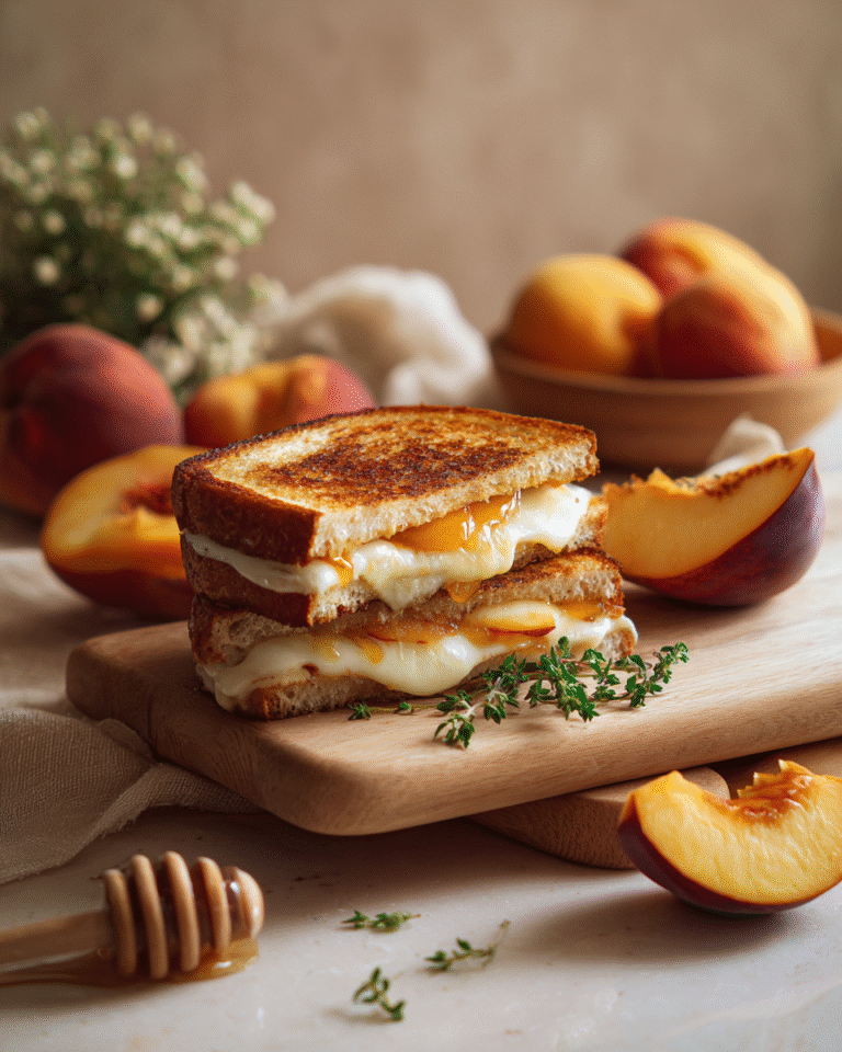 Sweet and Savory Delight Grilled Cheese with Honey Peaches and White Cheddar - Featured Image