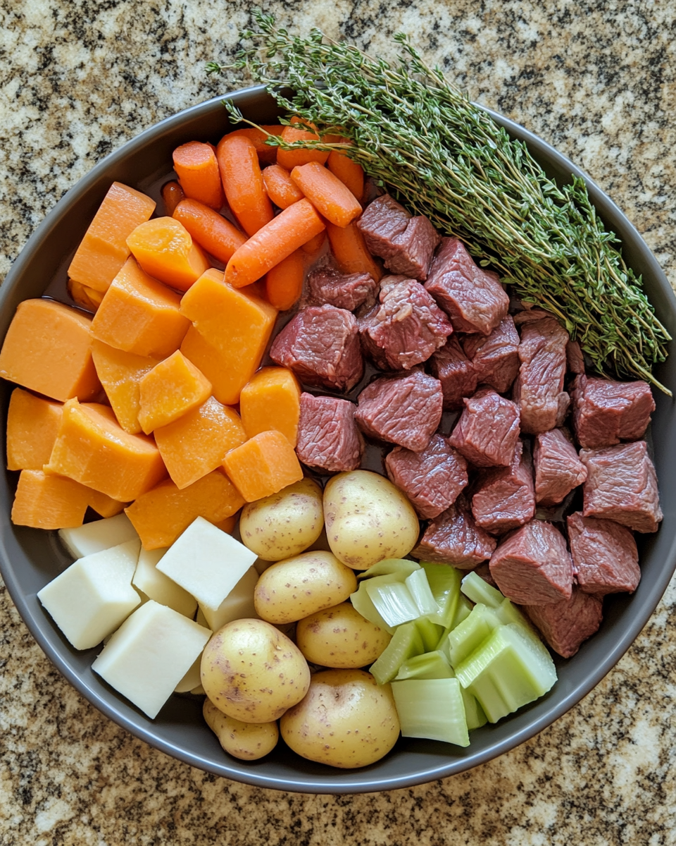 Ingredients for The Ultimate Hearty French Beef Stew Recipe to Warm Your Soul