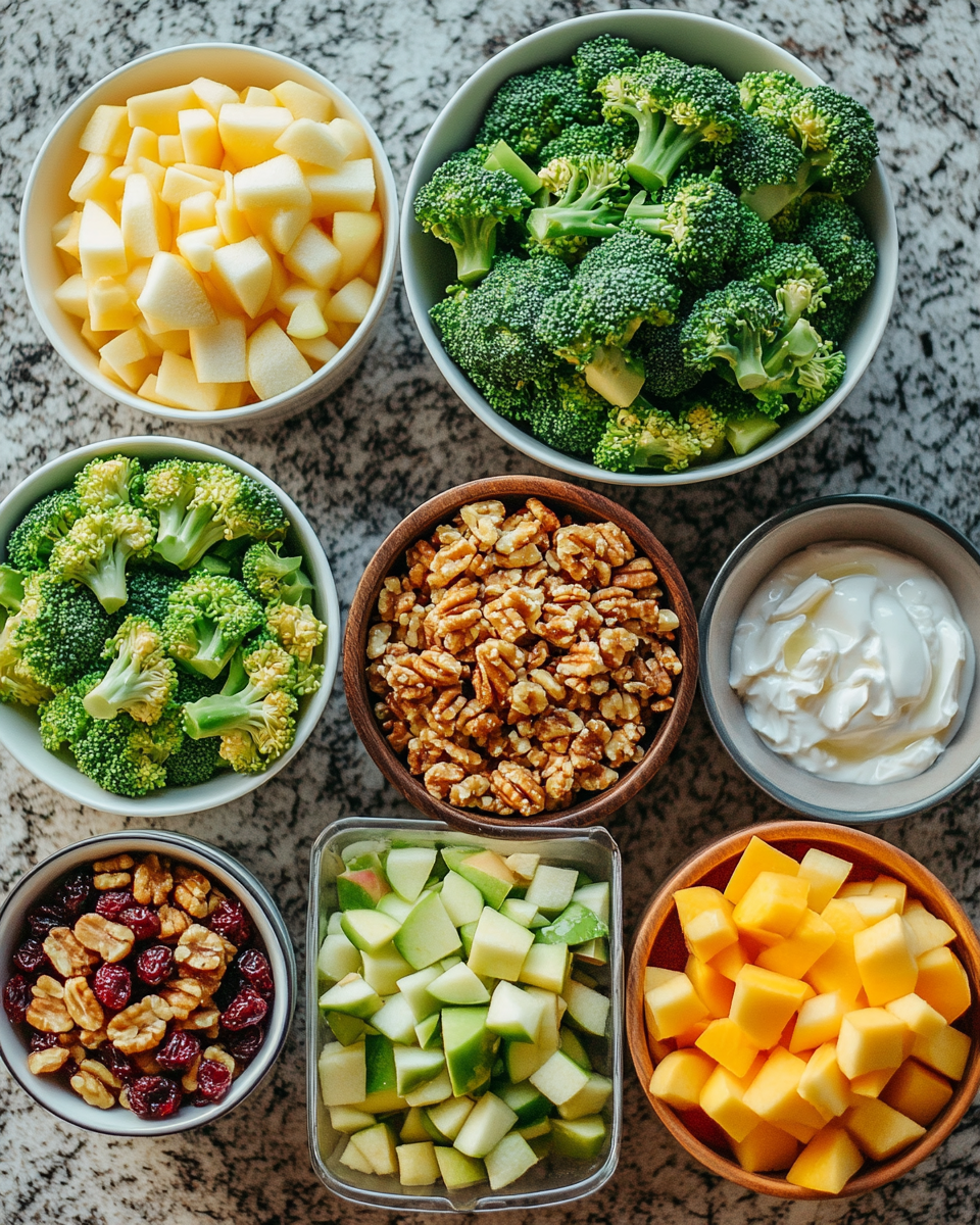 Ingredients for Crunchy Delight Honey Crisp Apple Broccoli Salad Recipe
