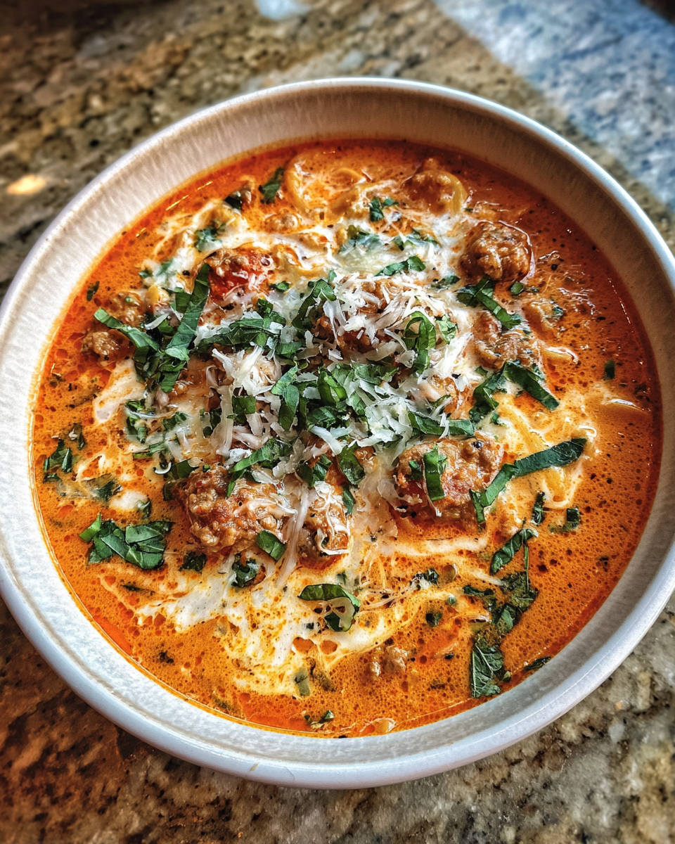 Final dish - Hearty Italian Sausage Soup with Creamy Parmesan Bliss
