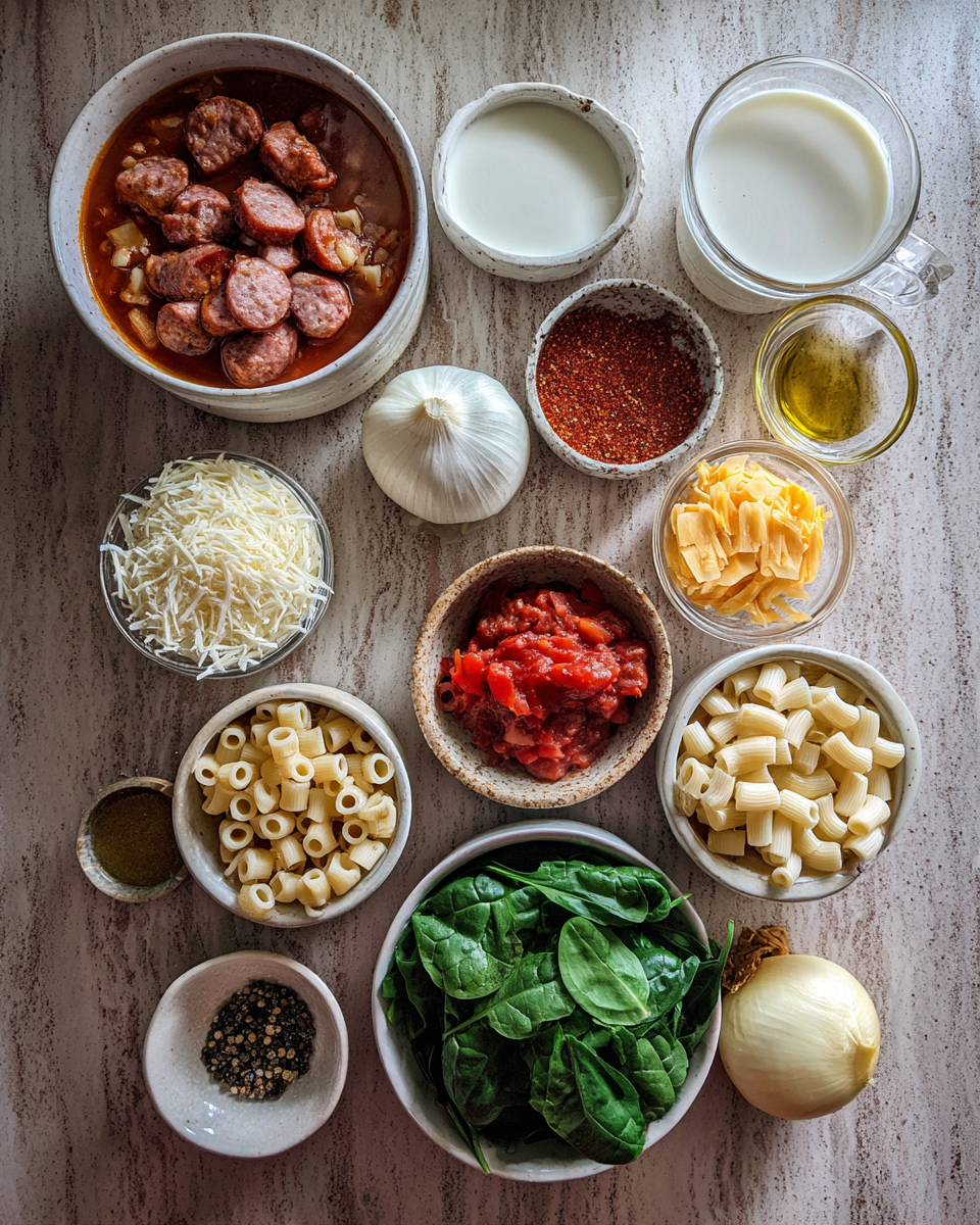 Ingredients for Hearty Italian Sausage Soup with Creamy Parmesan Bliss