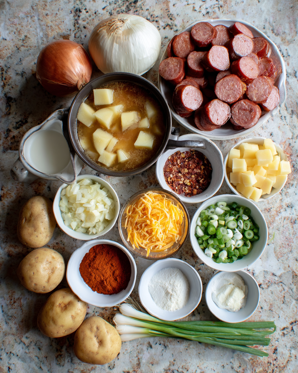 Ingredients for Hearty Kielbasa Potato Soup Recipe to Warm Your Soul