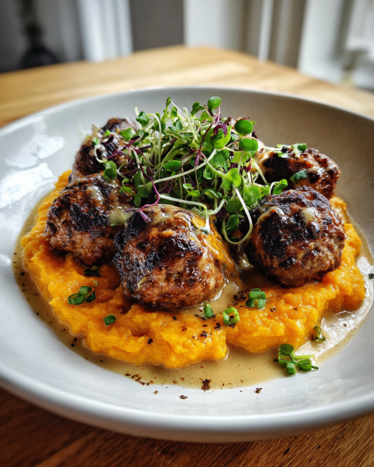 Irresistible Pork Meatballs with Creamy Sweet Potato Mash Recipe - Featured Image